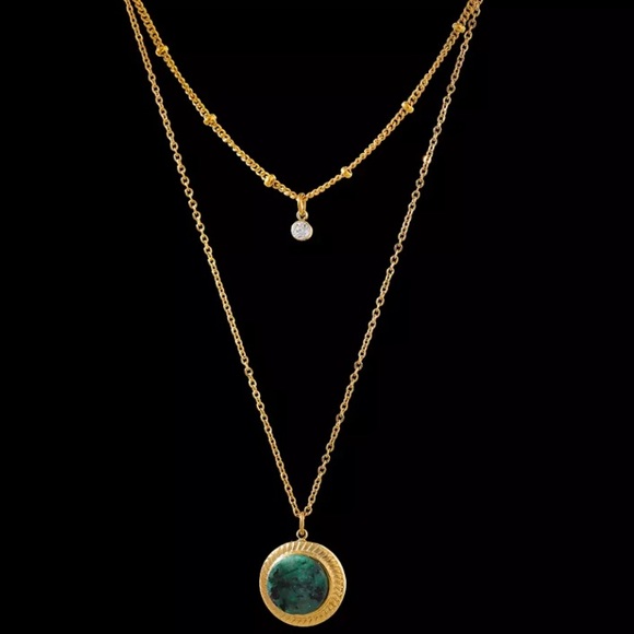 🟢Gold plated round stone pendant necklace - Picture 8 of 8